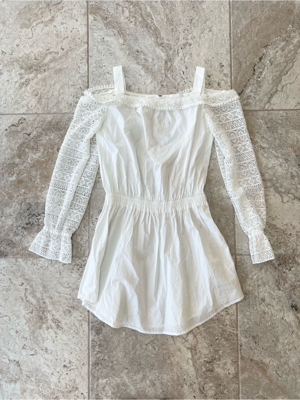 Ramy Brook New York Ruched Lace Long Sleeve Mini Dress White, Small
